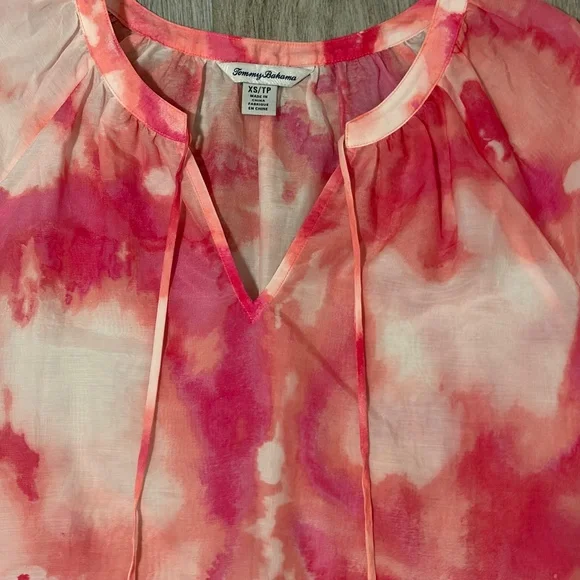 LIKE NEW! Women's Tommy Bahama Pink Tie Dye Peasant Top - XS - Picture 4 of 12